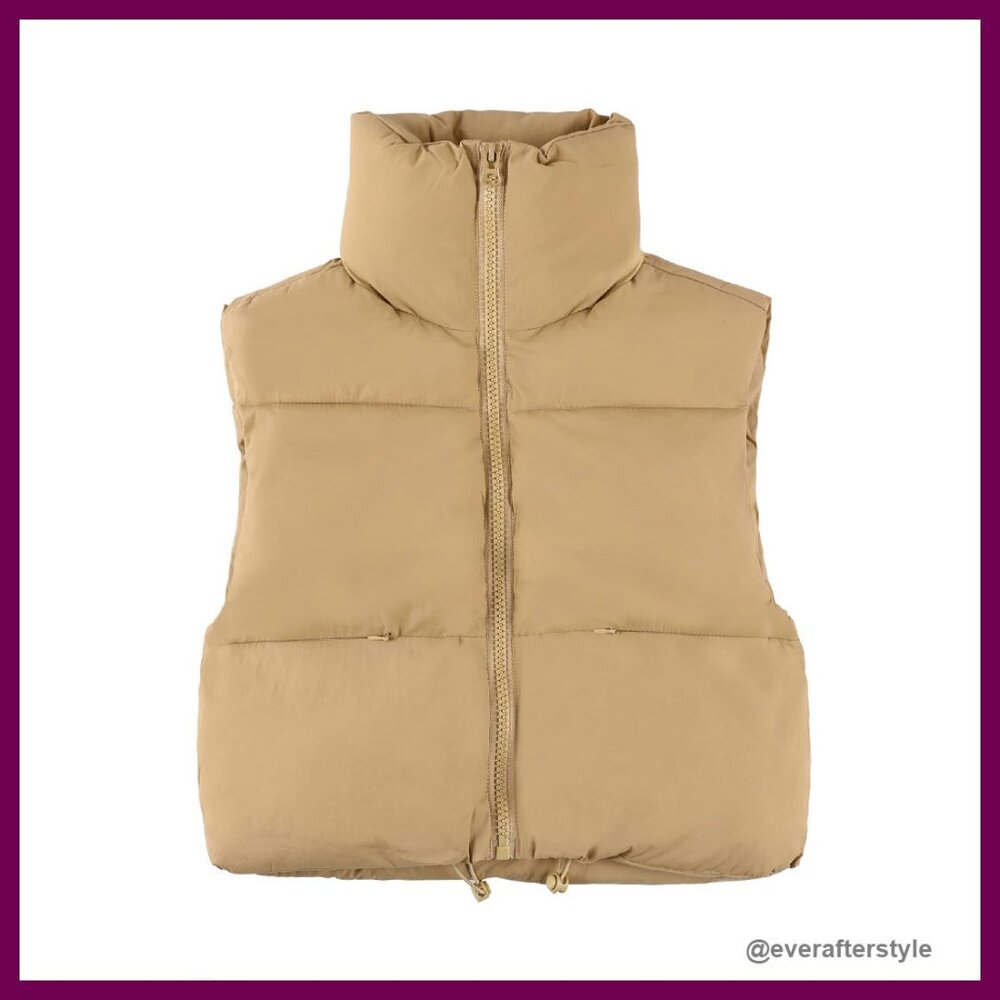 Cropped Puffer Vest Zip Up Stand Collar Sleeveless Padded Chic Y2K Style